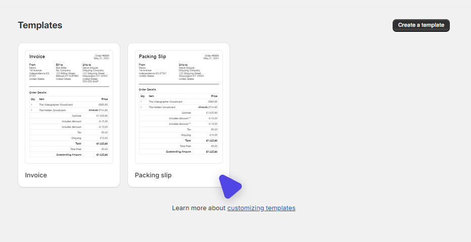 Edit the packing slip template